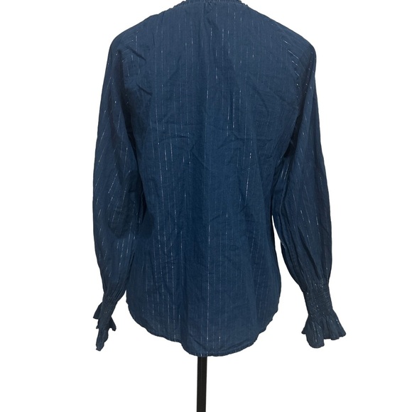 NWT! WHBM Blue and Silver Striped Chambray Long-Sleeve Shirt. Small - Picture 4 of 9